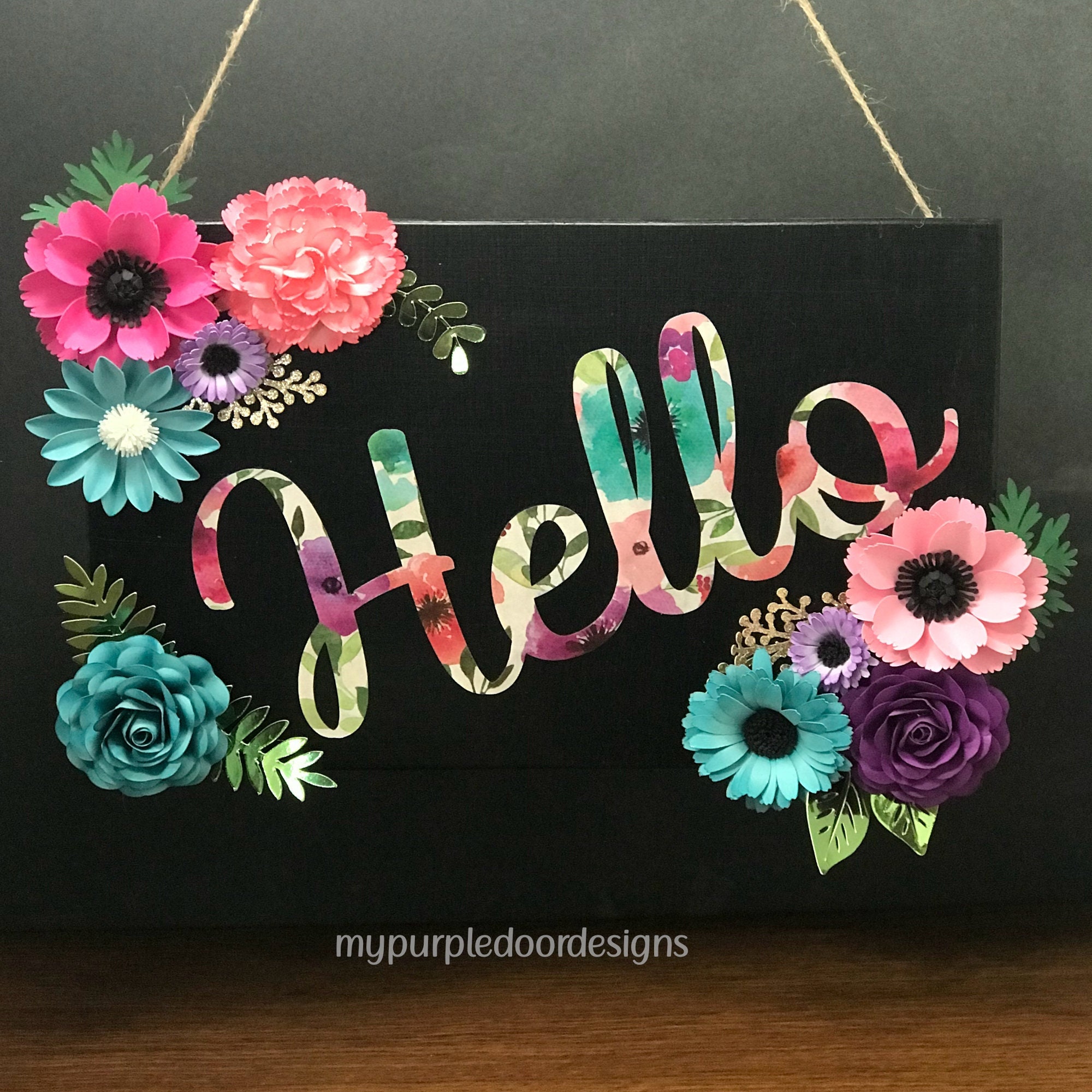 My Purple Door Designs Hello Paper Flower Sign